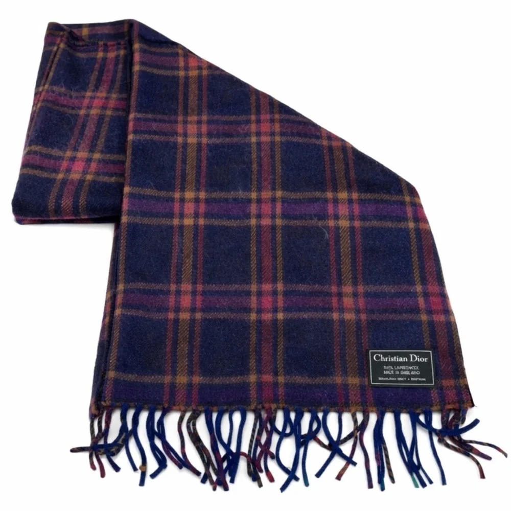 Christian Dior lambswool plaid scarf